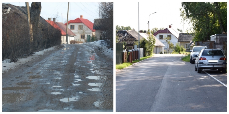 Odu iela pirms un pēc pārbūves